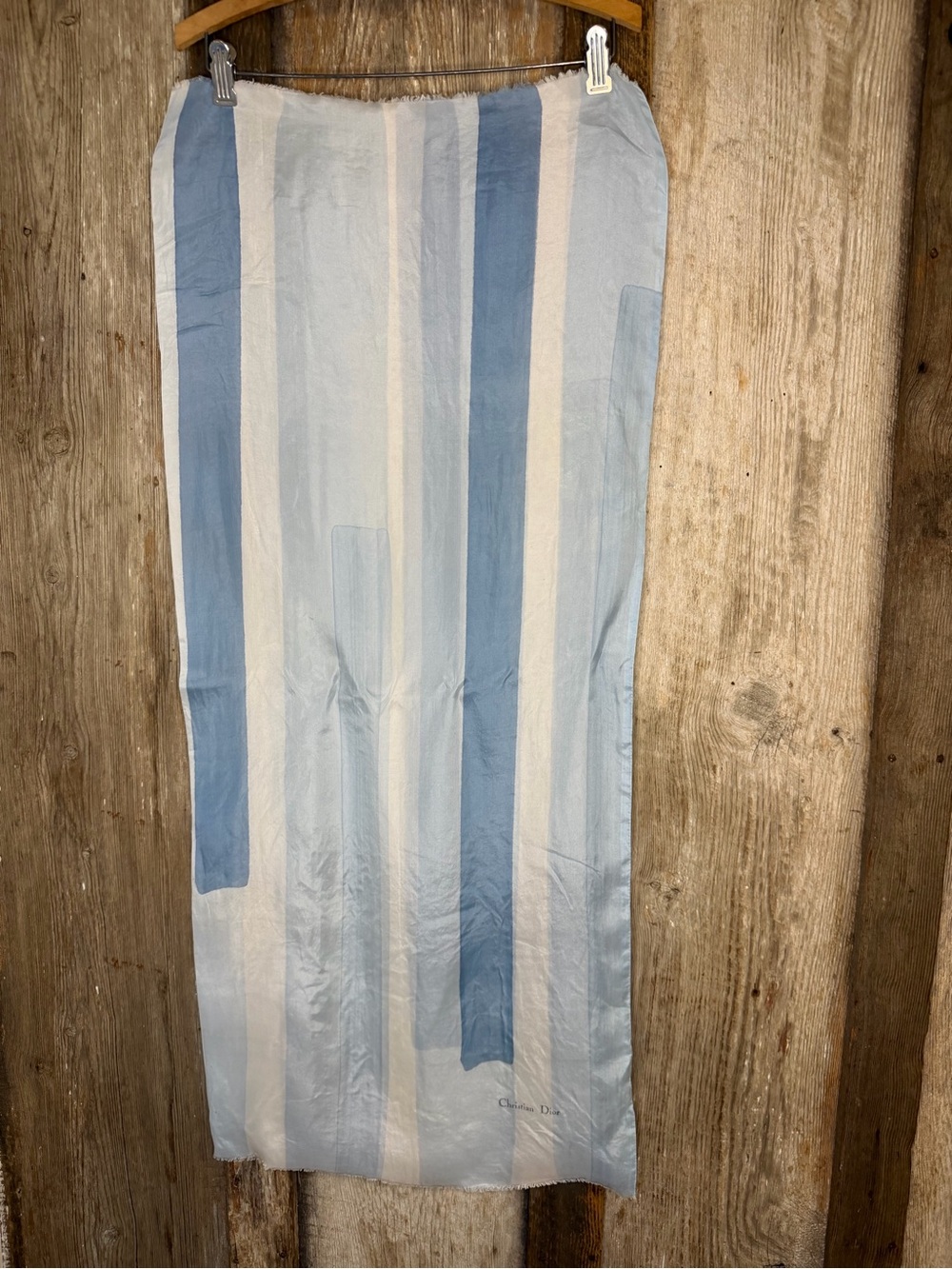 VTG Dior Silk Oblong Scarf Abstract Block Stripe Ice Blue Cream Minimalist - Picture 5 of 16